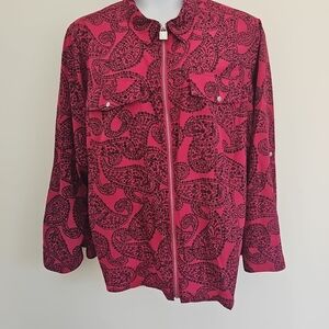 Michael Kors Fucshia Pink and Black Paisley Zip Front Jacket Plus Size 3X L/Slv